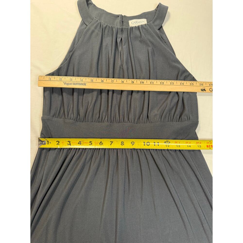 Carmen Carmen Marc Valvo Maxi Dress Sleeveless Dark Gray Keyhole MEDIUM - Picture 8 of 9